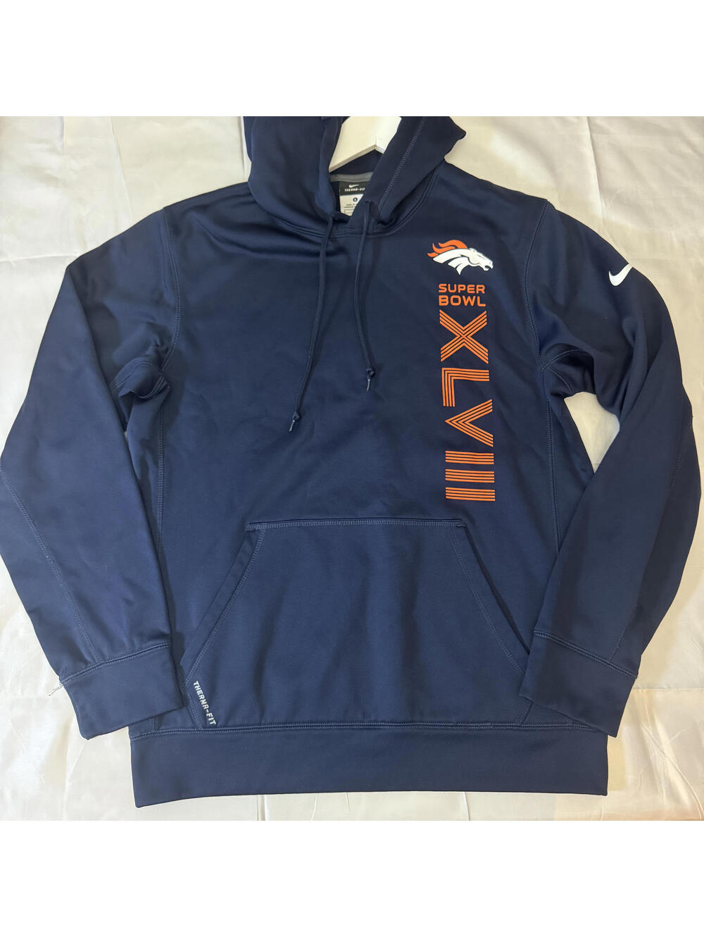 Nike Denver Broncos Super Bowl XLVIII 2014 Therma-Fit Navy Hoodie Men’s Small
